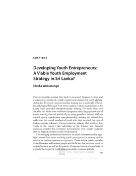 Developing youth entrepreneurs: a viable youth employment strategy in Sri Lanka? Developing youth entrepreneurs: a viable youth employment strategy in Sri Lanka?