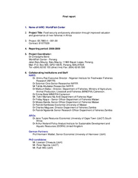 Food security and poverty alleviation through improved valuation and governance of river fisheries in Africa Food security and poverty alleviation through improved valuation and governance of river fisheries in Africa