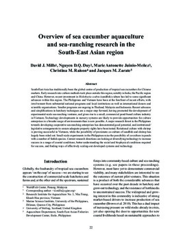 Overview of sea cucumber aquaculture and sea-ranching research in the South-East Asian region Overview of sea cucumber aquaculture and sea-ranching research in the South-East Asian region