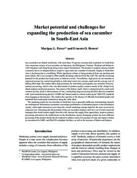 Market potential and challenges for expanding the production of sea cucumber in South-East Asia Market potential and challenges for expanding the production of sea cucumber in South-East Asia
