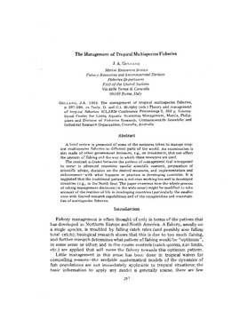 The management of tropical multispecies fisheries