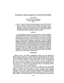 The realities of fishery management in the Southeast Asia region