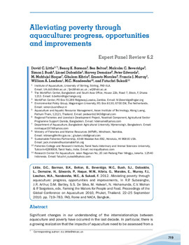 Alleviating poverty through aquaculture: progress, opportunities and improvements Alleviating poverty through aquaculture: progress, opportunities and improvements