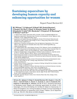 Sustaining aquaculture by developing human capacity and enhancing opportunities for women Sustaining aquaculture by developing human capacity and enhancing opportunities for women