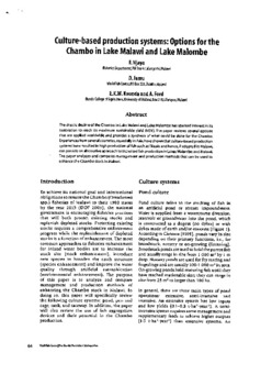 Culture-based production systems: Options for the chambo in Lake Malawi and Lake Malombe