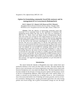 Option for formulating community based fish sanctuary and its management in beel ecosystem in Brahmanbaria. Option for formulating community based fish sanctuary and its management in beel ecosystem in Brahmanbaria.