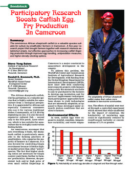 Participatory research boosts catfish egg, fry production in Cameroon Participatory research boosts catfish egg, fry production in Cameroon