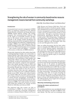 Strengthening the role of women in community-based marine resource management: lessons learned from community workshops Strengthening the role of women in community-based marine resource management: lessons learned from community workshops