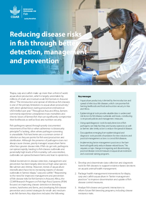 Reducing disease risks in fish through better detection, management and prevention