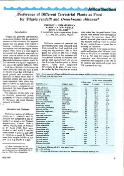 Preference of different terrestrial plants as food for Tilapia rendallli and Oreochromis shiranus Preference of different terrestrial plants as food for Tilapia rendallli and Oreochromis shiranus