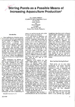 Stirring ponds as a possible means of increasing aquaculture production Stirring ponds as a possible means of increasing aquaculture production