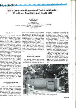 Fish culture in homestead tanks in Nigeria: practices, problems and prospects Fish culture in homestead tanks in Nigeria: practices, problems and prospects