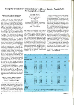 Using the growth performance index Phi to choose species aquaculture: an example from Kuwait Using the growth performance index Phi to choose species aquaculture: an example from Kuwait