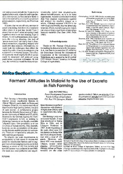 Farmers' attitudes in Malawi to the use of excreta in fish farming Farmers' attitudes in Malawi to the use of excreta in fish farming