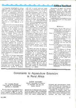 Constraints to aquaculture extension in rural Africa Constraints to aquaculture extension in rural Africa