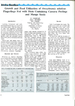 Growth and feed utilization of Oreochromis niloticus fingerlings fed with diets containing cassava peelings and mango seeds Growth and feed utilization of Oreochromis niloticus fingerlings fed with diets containing cassava peelings and mango seeds