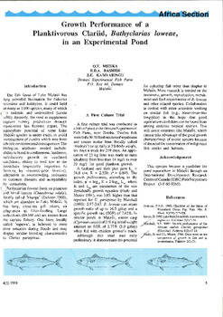 Growth performance of a planktivorous clariid, Bathyclarias loweae, in an experimental pond Growth performance of a planktivorous clariid, Bathyclarias loweae, in an experimental pond