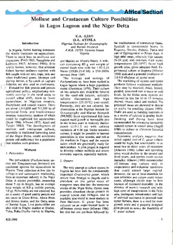 Mollusc and crustacean culture possibilities in Lagos lagoon and the Niger Delta Mollusc and crustacean culture possibilities in Lagos lagoon and the Niger Delta