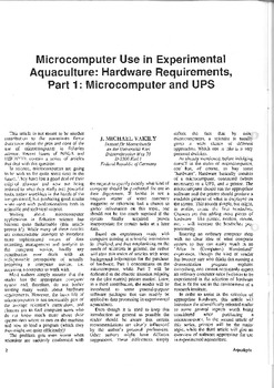 Microcomputer use in experimental aquaculture: hardware requirements, part 1: microcomputer and UPS Microcomputer use in experimental aquaculture: hardware requirements, part 1: microcomputer and UPS