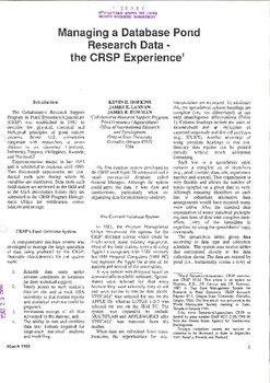 Managing a database pond research data: the CRSP experience Managing a database pond research data: the CRSP experience
