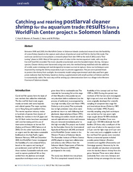 Catching and rearing postlarval cleaner shrimp for the aquarium trade: results from a WorldFish Center project in Solomon Islands