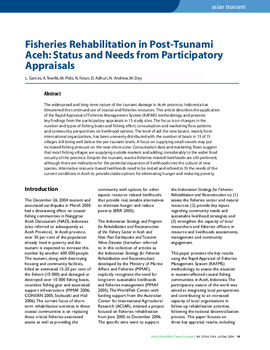 Fisheries rehabilitation in post-tsunami Aceh: Status and needs from participatory appraisals Fisheries rehabilitation in post-tsunami Aceh: Status and needs from participatory appraisals