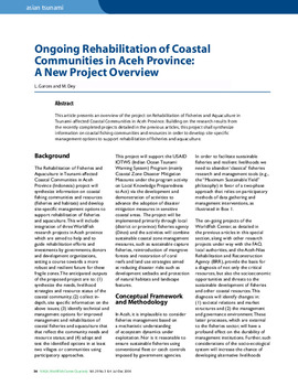 Ongoing rehabilitation of coastal communities in Aceh province : a new project Ongoing rehabilitation of coastal communities in Aceh province : a new project