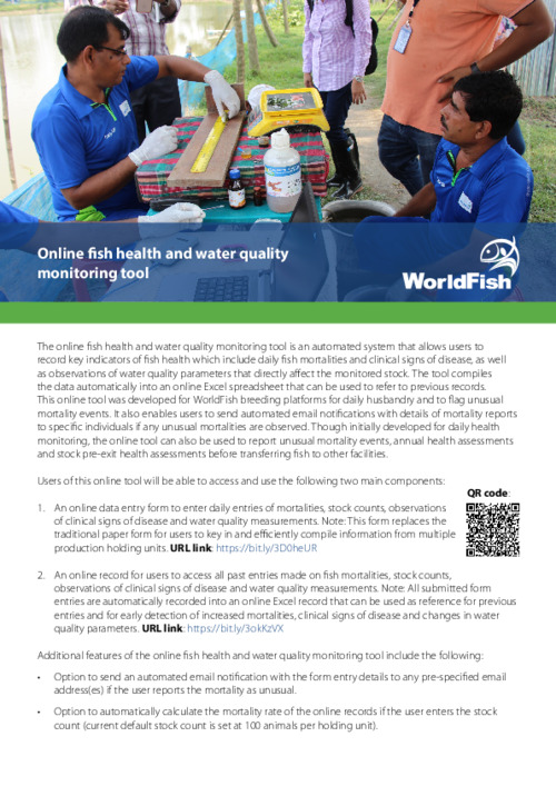 Aquatic Animal Health: Online fish health and water quality monitoring tool
