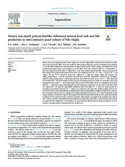 Dietary non-starch polysaccharides influenced natural food web and fish production in semi-intensive pond culture of Nile tilapia Dietary non-starch polysaccharides influenced natural food web and fish production in semi-intensive pond culture of Nile tilapia