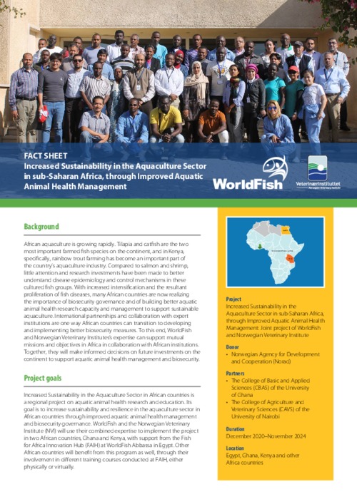 Increased Sustainability in the Aquaculture Sector in sub-Saharan Africa, through Improved Aquatic Animal Health Management Increased Sustainability in the Aquaculture Sector in sub-Saharan Africa, through Improved Aquatic Animal Health Management
