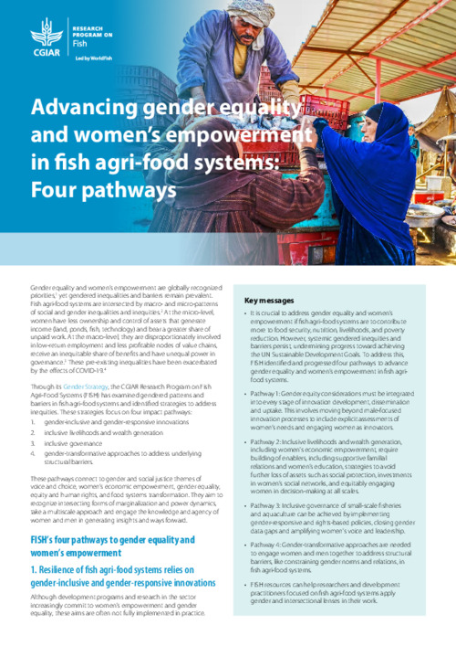 Advancing gender equality and women’s empowerment in fish agri-food systems: Four pathways Advancing gender equality and women’s empowerment in fish agri-food systems: Four pathways