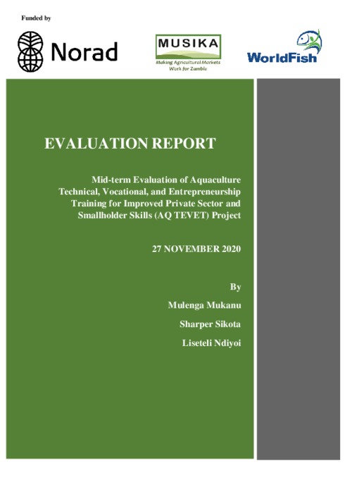 NORAD_Midterm Evaluation Report of the Aquaculture TEVET project NORAD_Midterm Evaluation Report of the Aquaculture TEVET project