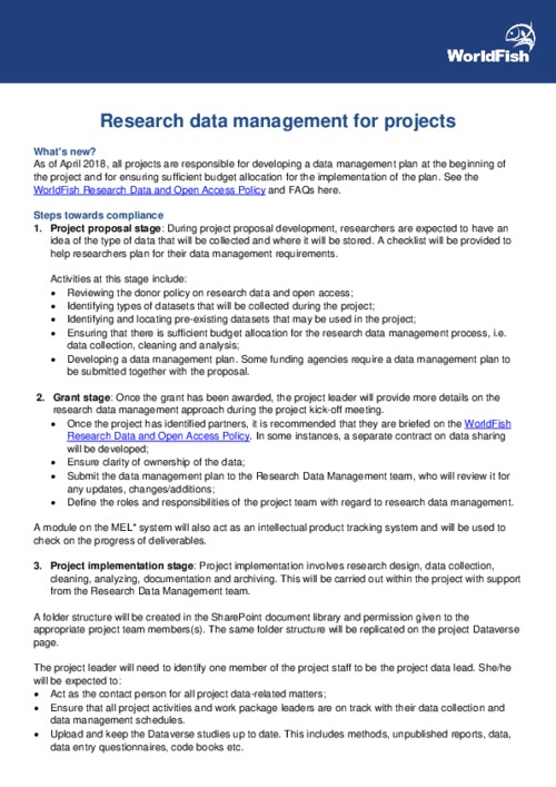 Research Data Management for Projects Research Data Management for Projects