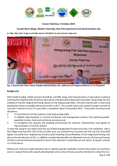 The First Farmer Field Day for Rice-Fish Integrated Agriculture 4.10.19 The First Farmer Field Day for Rice-Fish Integrated Agriculture 4.10.19