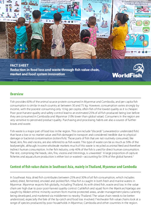 Reduction in food loss and waste through fish value chain, market and food system innovation Reduction in food loss and waste through fish value chain, market and food system innovation