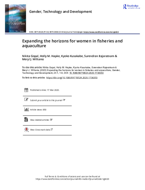 Expanding the horizons for women in fisheries and aquaculture Expanding the horizons for women in fisheries and aquaculture