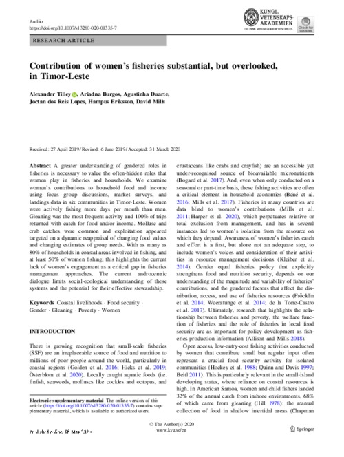 Contribution of women’s fisheries substantial, but overlooked, in Timor-Leste Contribution of women’s fisheries substantial, but overlooked, in Timor-Leste