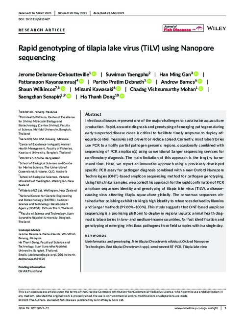 Rapid genotyping of tilapia lake virus (TiLV) using Nanopore sequencing Rapid genotyping of tilapia lake virus (TiLV) using Nanopore sequencing