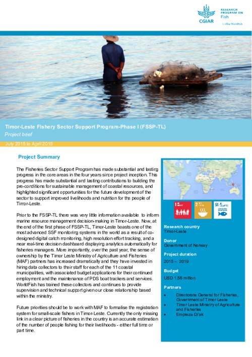 Timor-Leste Fishery Sector Support Program-Phase I (FSSP-TL). Project brief July 2015 to April 2019
