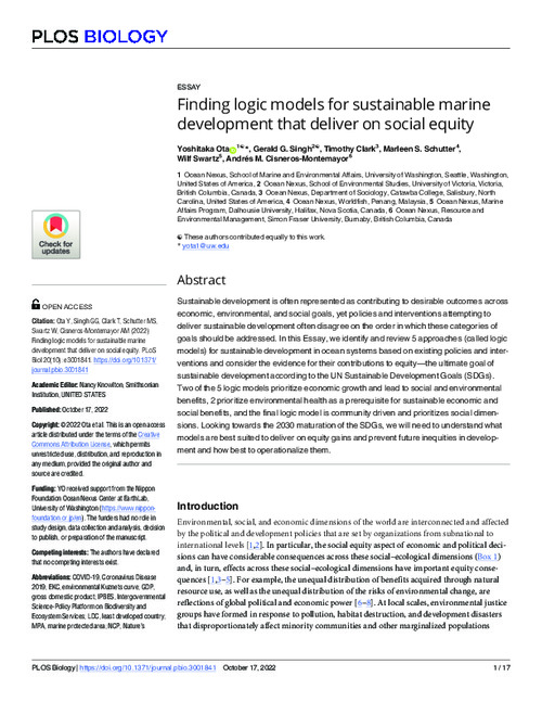 Finding logic models for sustainable marine development that deliver on social equity