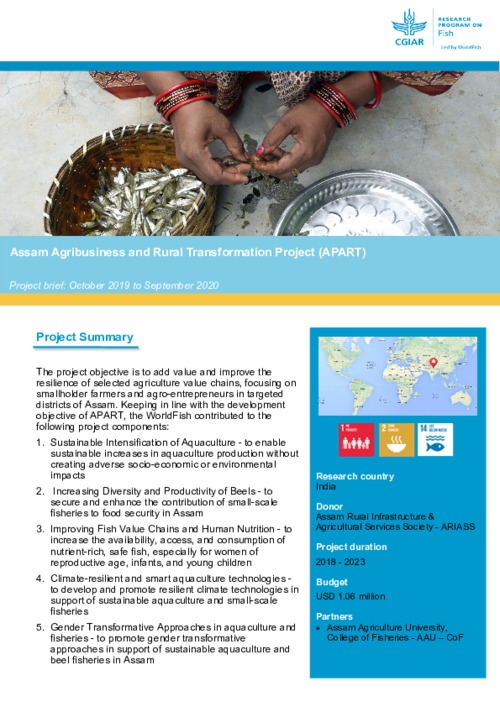Assam Agribusiness & Rural Transformation (APART) - Project Brief (October 2019 to September 2020) Assam Agribusiness & Rural Transformation (APART) - Project Brief (October 2019 to September 2020)