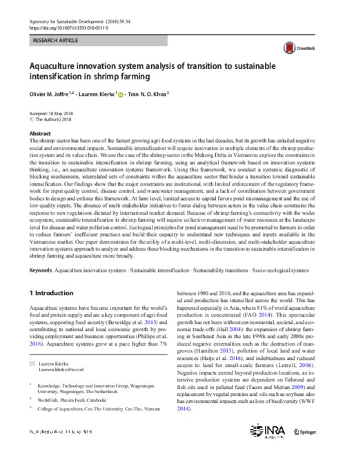 Aquaculture innovation system analysis of transition to sustainable intensification in shrimp farming