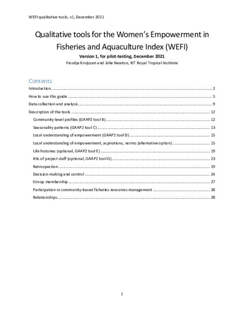 Qualitative tools for the Women’s Empowerment in Fisheries and Aquaculture Index (WEFI) Qualitative tools for the Women’s Empowerment in Fisheries and Aquaculture Index (WEFI)