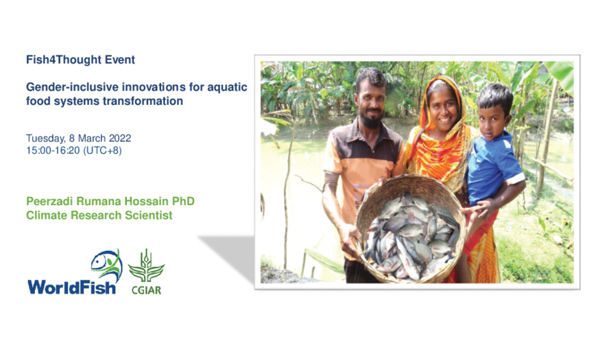Gender-inclusive innovations for aquatic food systems transformation Gender-inclusive innovations for aquatic food systems transformation