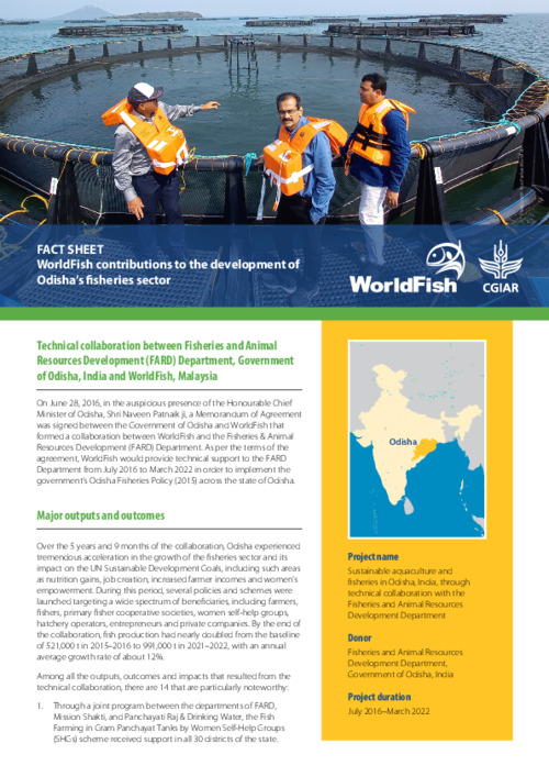 WorldFish contributions to the development of Odisha’s fisheries sector WorldFish contributions to the development of Odisha’s fisheries sector