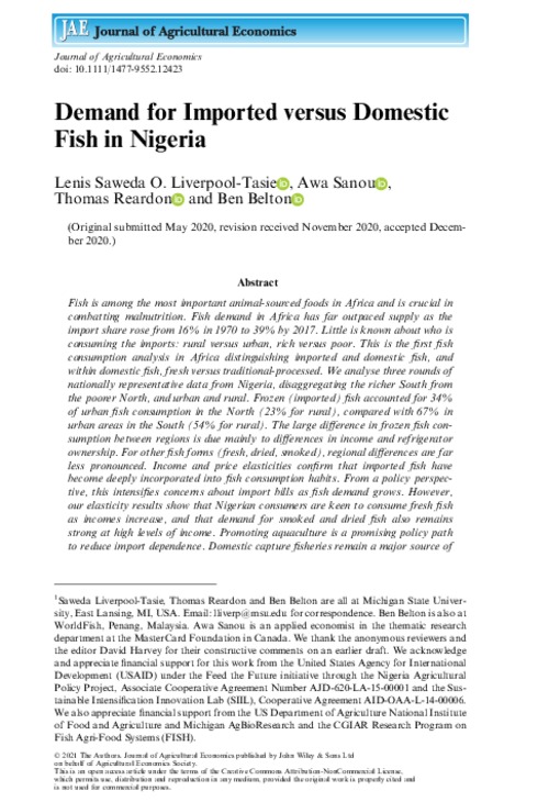 Demand for imported versus domestic fish in Nigeria Demand for imported versus domestic fish in Nigeria