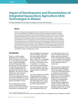 Impact of development and dissemination of Integrated Aquaculture-Agriculture (IAA) Technologies in Malawi Impact of development and dissemination of Integrated Aquaculture-Agriculture (IAA) Technologies in Malawi