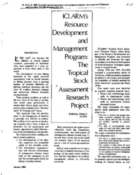 ICLARM's Resource Development and Management Program: the Tropical Stock Assessment Research Project