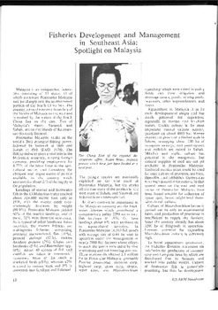 Fisheries development and management in Southeast Asia: spotlight on Malaysia