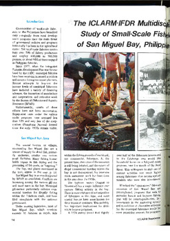 The ICLARM -IFDR multidisciplinary study of small-scale fisheries of San Miguel Bay, Philippines